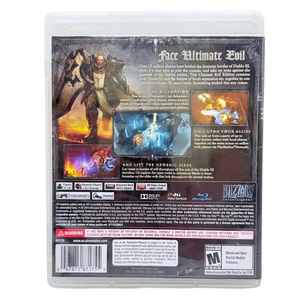 Diablo III 3 Ultimate Evil Edition Reaper of Souls Sony PlayStation 3 Blizzard - Picture 2 of 3